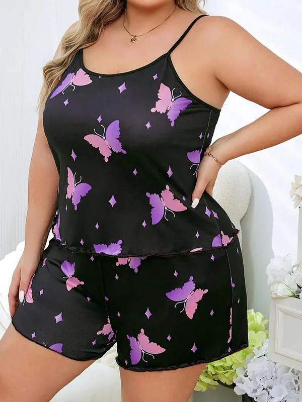 Women's  Heart Print  Pyjama Set, Casual Comfy Cami Top & Elastic Waist Shorts Pj Set,  Women's Sleepwear for Summer